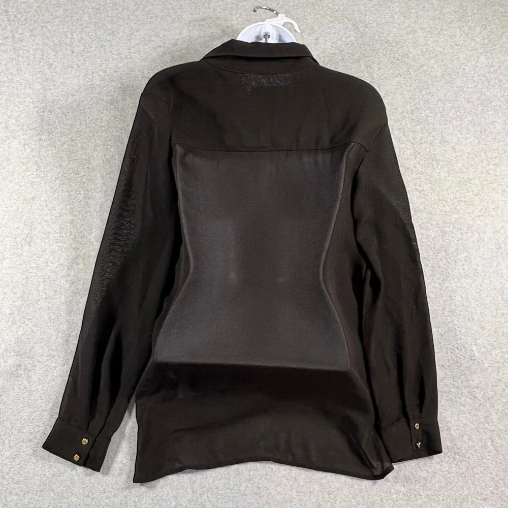 Michael Michael Kors Black Draped Surplice Blouse Gold Studs Size 12